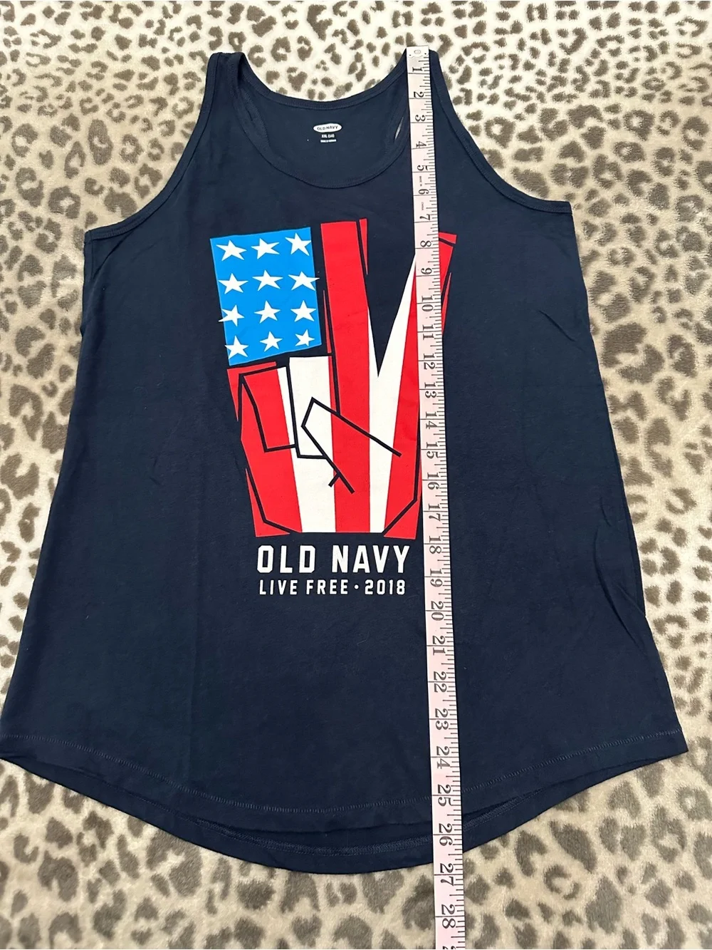 Old Navy Graphic Flag Racerback Tank Peace USA Blue Size XXL 16 Live Free 2018